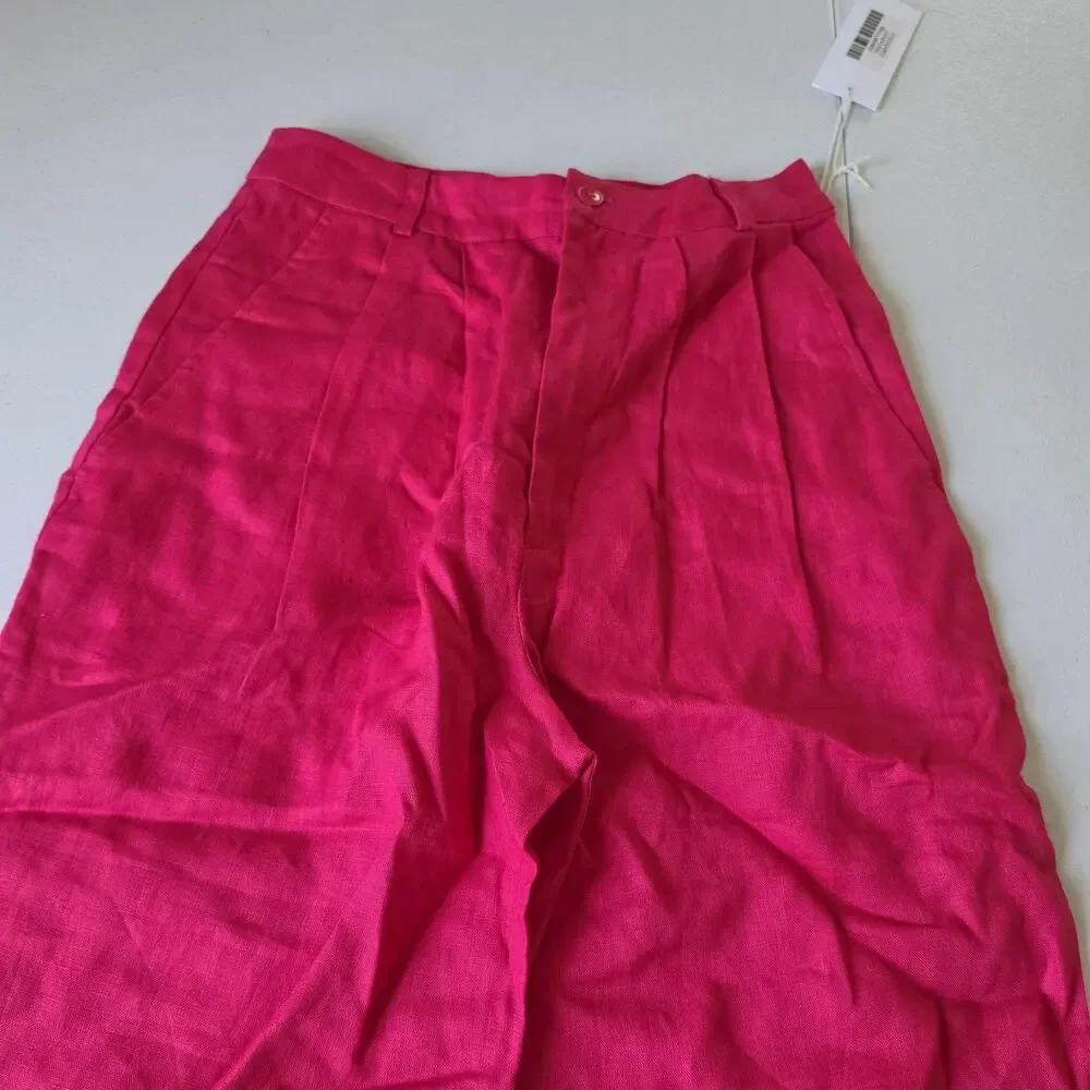 Reformation Pants Womens 0 Pink Linen Wide Leg Pleated Vesta Dress Trousers